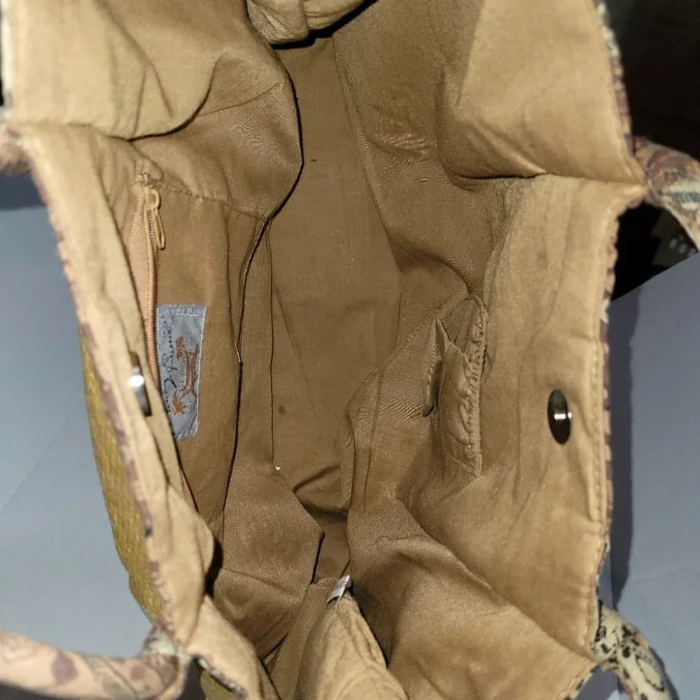 Woven Straw Tote with Paisley Trim - Yellow & Brown